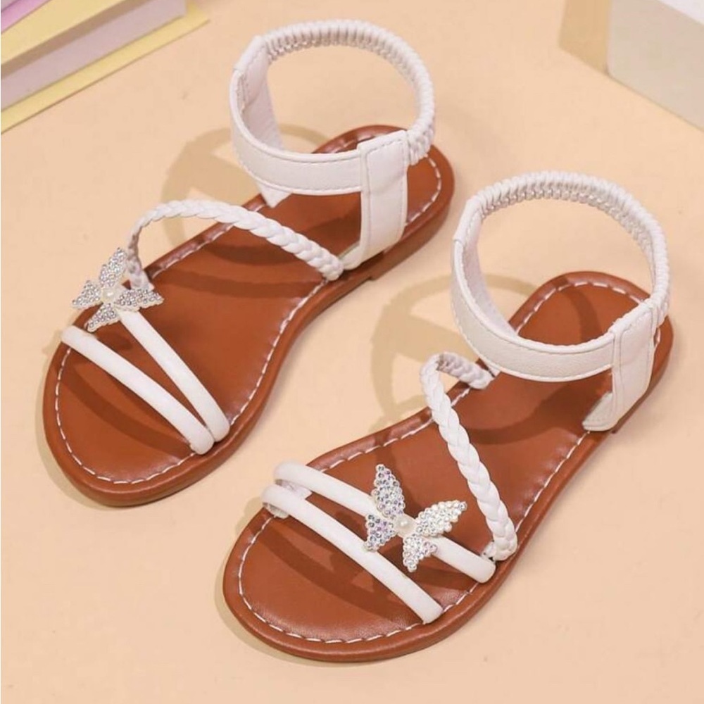 NWT,Tai Zhou Yaohong‎ Trade Co. LTD, Kids Flat Sandals Size 11.5, White&Brown